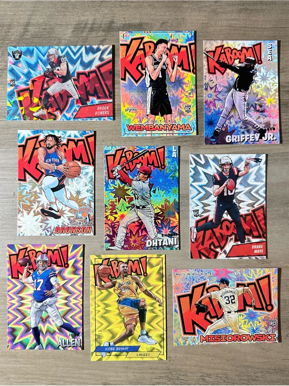 Kaboom Lot of (9) Novelty Cards. Allen, Brunson, Kobe, Maye, Wemby….